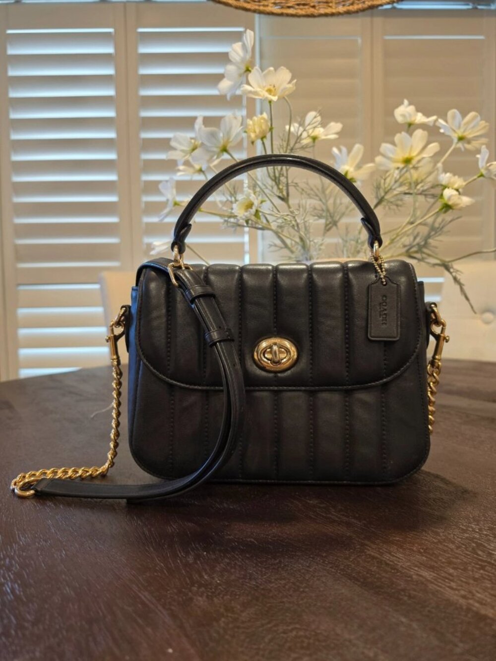 Coach Black Quilted Leather Marlie Crossbody With Turnlock Detail